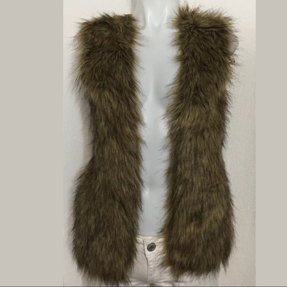 Xhilaration Womens Sweater Vest Brown Faux Fur XS